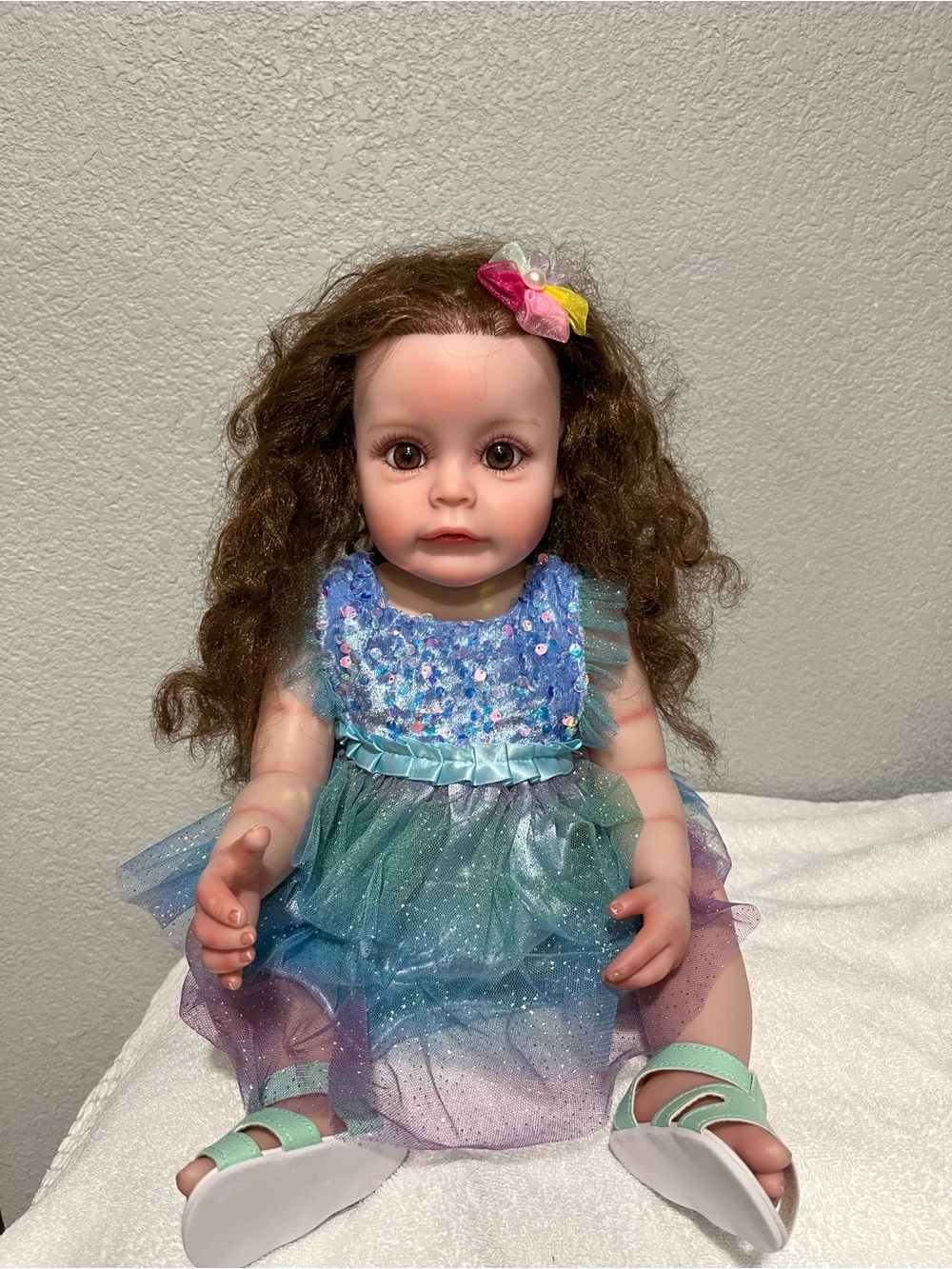 Multicolor Sequin Tulle Baby Doll Dress - Sparkle Blue/Green/Purple